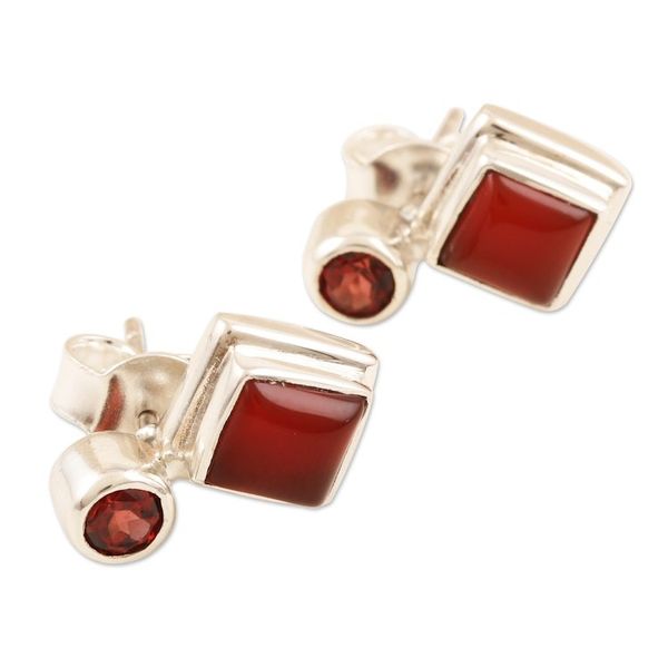 Alternate image for Carnelian and Garnet Sterling Silver Drop Earrings Harmony in Red