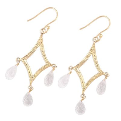 Alternate image for Crystal Quartz 22k Gold Plated Sterling Silver Earrings Cascading Drops