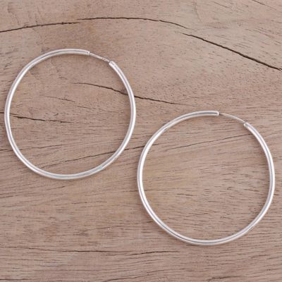 Alternate image for Handcrafted Polished Sterling Silver Endless Hoop Earrings Timeless Charm