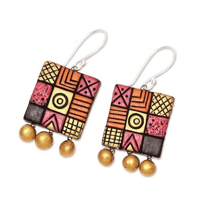 Alternate image for Hand-Painted Square Ceramic Chandelier Earrings from India Creative Fusion