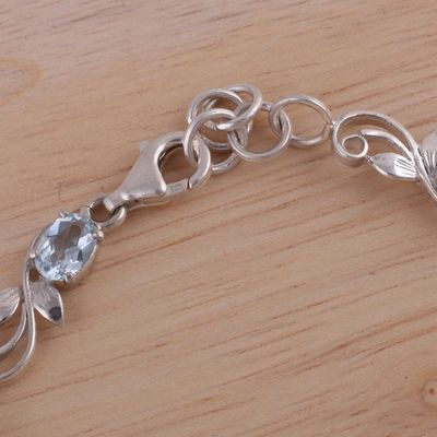 Alternate image for Blue Topaz Rhodium Plated Sterling Silver Link Bracelet Blue Shimmer