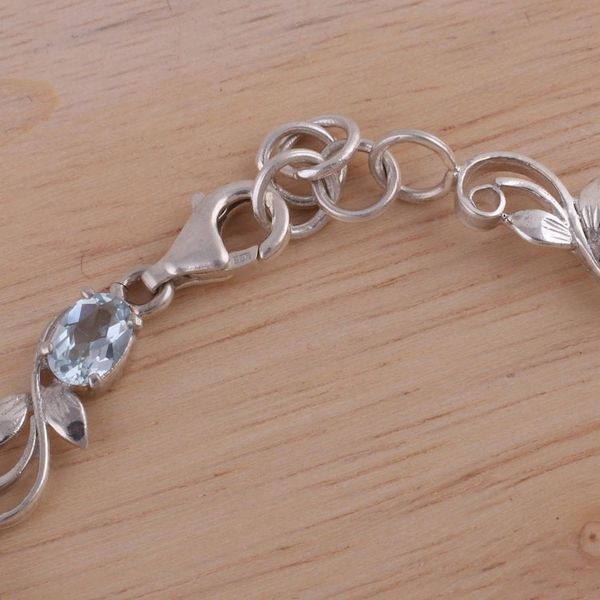 Alternate image for Blue Topaz Rhodium Plated Sterling Silver Link Bracelet Blue Shimmer