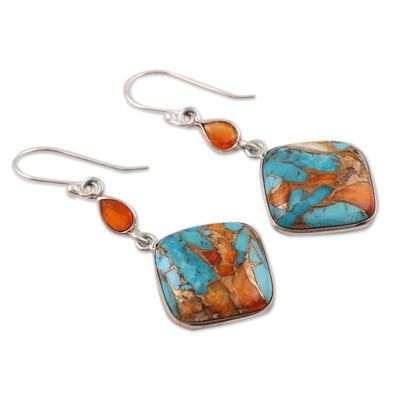 Alternate image for Carnelian and Composite Turquoise Sterling Silver Earrings Colorful Kites