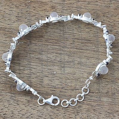 Alternate image for Sterling Silver Moonstone Sapphire Link Bracelet India Moon Blue