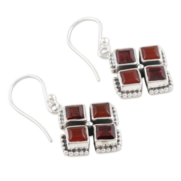 Alternate image for Dangle Earrings with Garnet and Carnelian Quadrangle