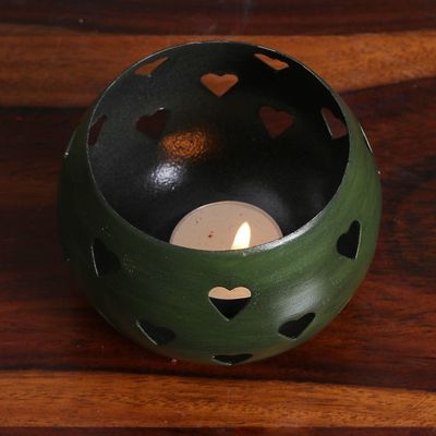 Alternate image for Heart-Themed Iron Tealight Holder in a Moss Green Hue Moss Green Love