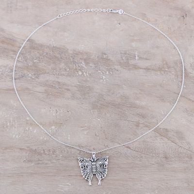 Alternate image for Butterfly Sterling Silver Pendant Necklace from India Dazzling Butterfly