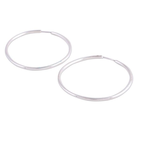 Alternate image for Handcrafted Polished Sterling Silver Endless Hoop Earrings Timeless Charm