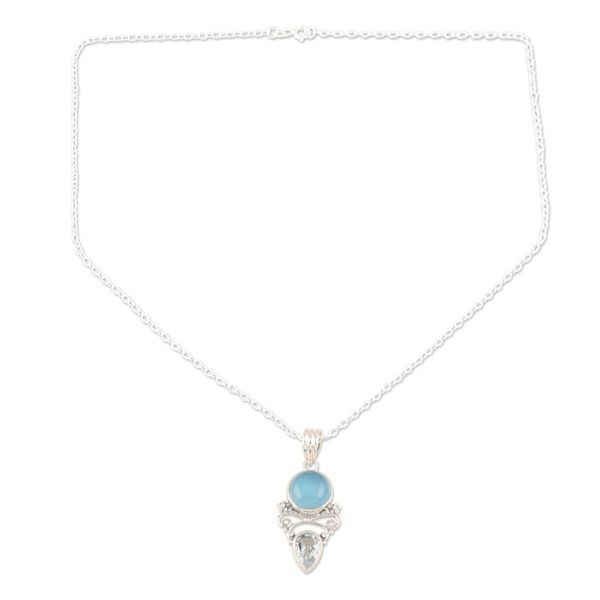 Alternate image for Indian Chalcedony and Blue Topaz Pendant Necklace Glacial