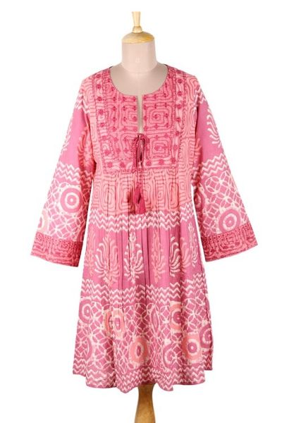 Alternate image for Embroidered Cotton A-Line Dress from India Petal Pink
