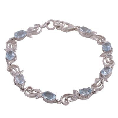 Alternate image for Blue Topaz Rhodium Plated Sterling Silver Link Bracelet Blue Shimmer