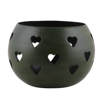 Alternate image for Heart-Themed Iron Tealight Holder in a Moss Green Hue Moss Green Love