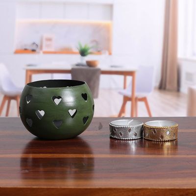 Alternate image for Heart-Themed Iron Tealight Holder in a Moss Green Hue Moss Green Love