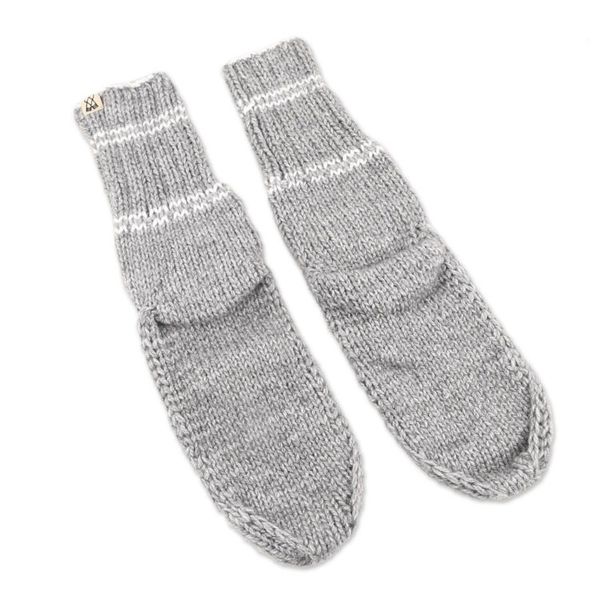 Alternate image for Fair Trade Hand-Knit Thick Slipper Style Grey  White Socks Himalayan Stars