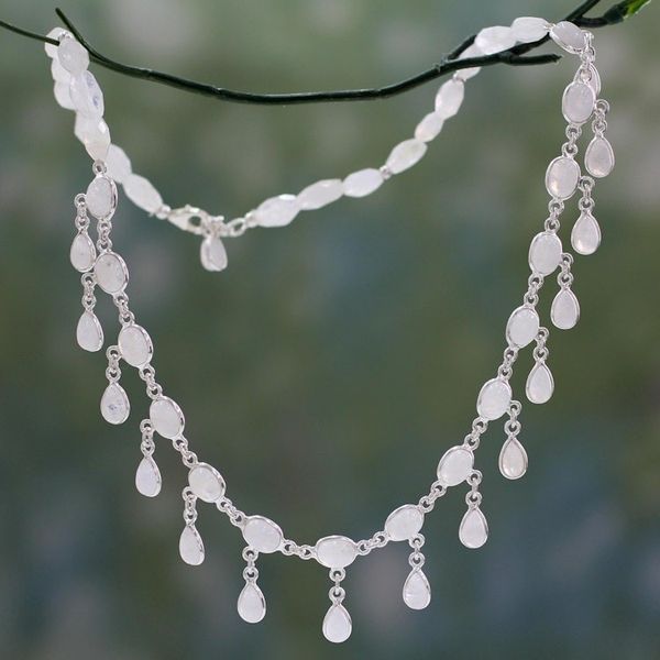 Alternate image for Indian Sterling Silver Waterfall Necklace with Moonstone  Moonlit Dancer
