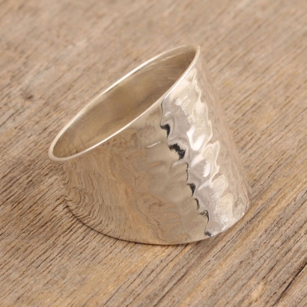 Artisan Crafted Sterling Silver Band Ring from India 'Far Future'