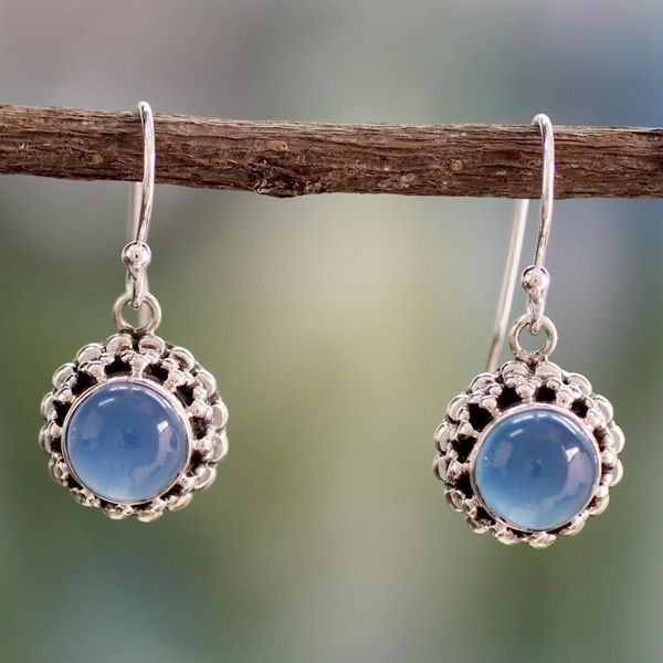 Alternate image for Artisan Crafted Silver and Blue Chalcedony Earrings India Eternally Blue