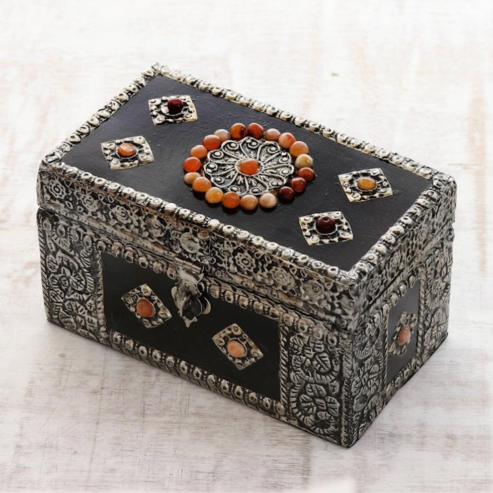 Handcrafted Repousse Brass Jewelry Box 'Treasure Chest'