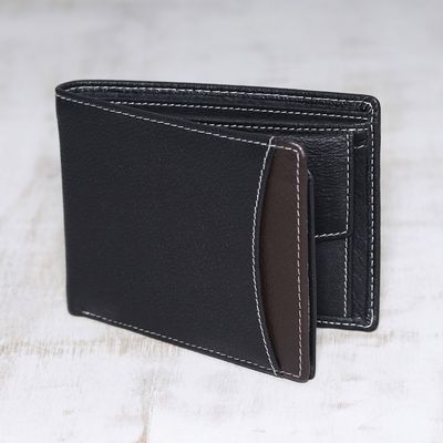 Alternate image for Mens Black Pebbled Leather Contrast Stitched Bi-Fold Wallet City Sophisticate in Black