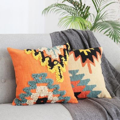 Alternate image for Cotton Cushion Covers with Tufted Embroidery Pair Geometric Heights