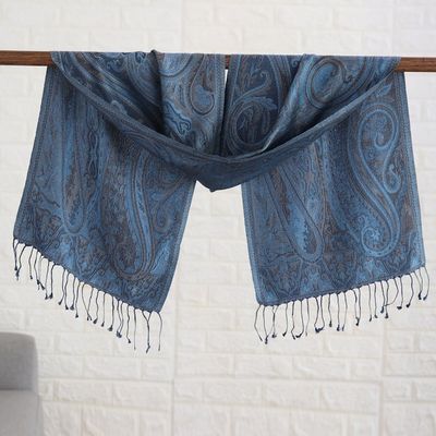 Alternate image for Paisley and Leafy Cerulean and Redwood Silk Scarf from India Ocean Paisley Facets