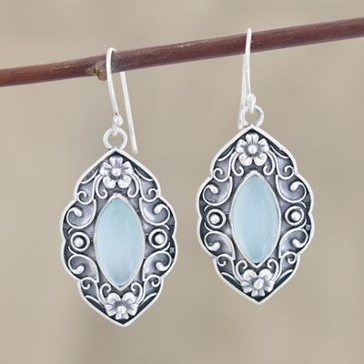 Alternate image for Blue Chalcedony Floral Dangle Earrings from India Aqua Garden