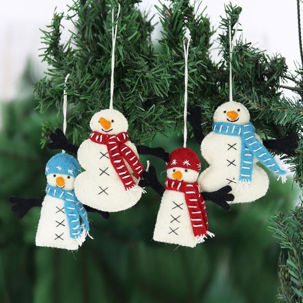 Alternate image for Hand Made Felted Snowman Christmas Tree Ornaments Set of 4 Snowman Greetings