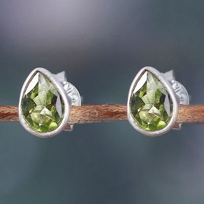 Alternate image for Sterling Silver Stud Earrings with Peridot Gemstone Green Allure