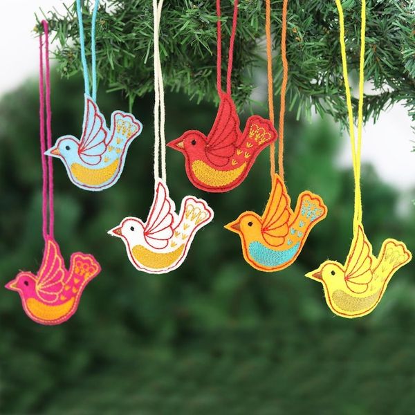Alternate image for Embroidered Wool Bird-Motif Holiday Ornaments Set of 6 Peace Messenger