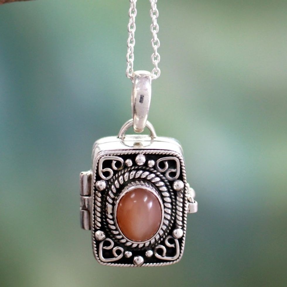 Silver and Moonstone Prayer Locket Necklace 'Secret Prayer'