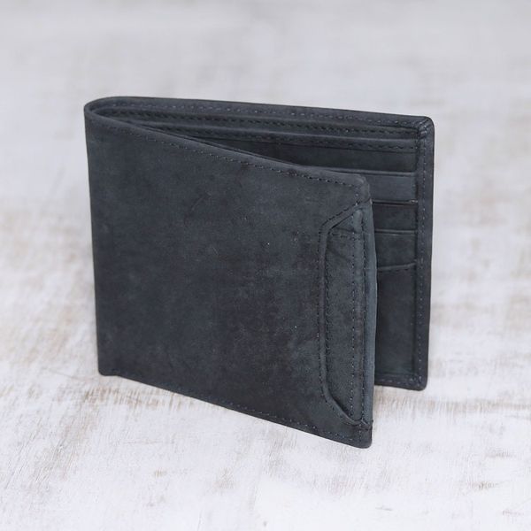 Alternate image for Mens Black Leather Bi-Fold Wallet with Removable ID Holder Modern Essentials in Black