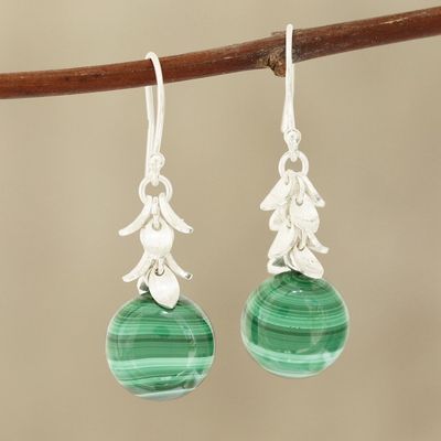 Alternate image for Round Malachite Dangle Earrings Crafted in India Dancing Fruit