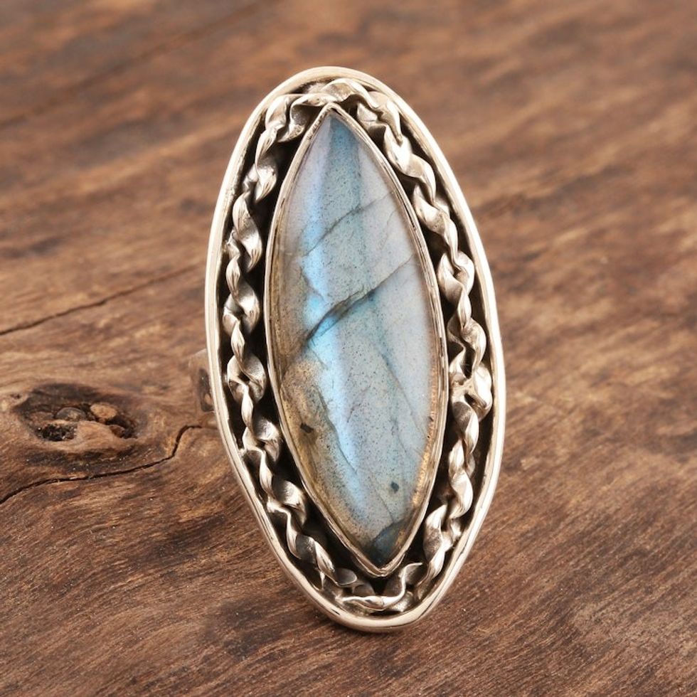 Sterling Silver and Labradorite Cocktail Ring 'Fascinating Flair'