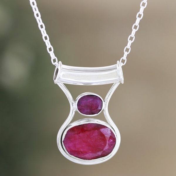 Alternate image for Sterling Silver Pendant Necklace with 13-Carat Ruby Gems Simply Passion