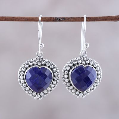 Alternate image for Blue Lapis Lazuli and Sterling Silver Heart Dangle Earrings Fervent Love