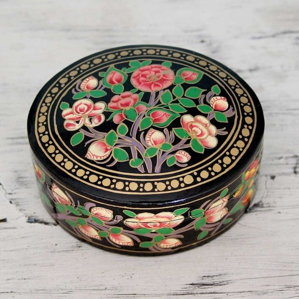 Alternate image for Flowers on Papier Mache Decorative Box from India Rose Grandeur