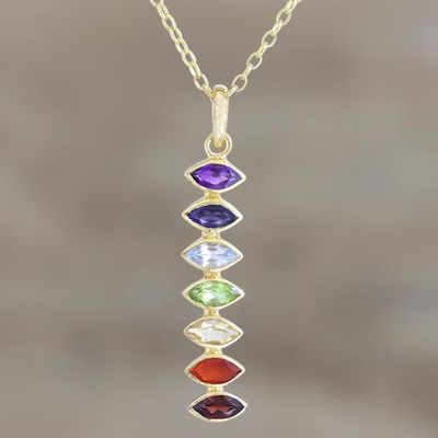 Alternate image for Gold-Plated Multi-Gemstone Pendant Necklace from India Chakra Stones