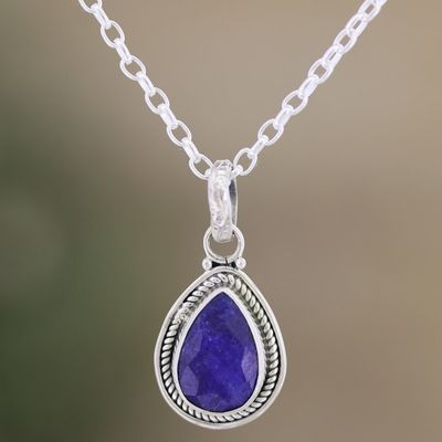 Alternate image for Sterling Silver Pendant Necklace with 3-Carat Sapphire Jewel Halo Effect in Heaven