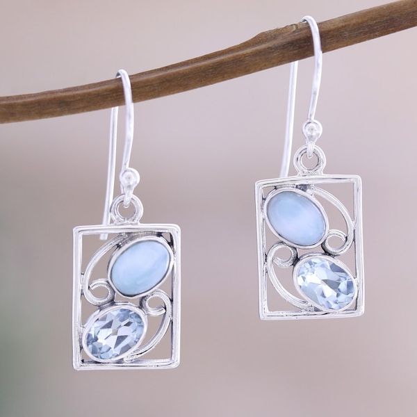 Alternate image for Hand Crafted Larimar and Blue Topaz Dangle Earrings Sweet Companions