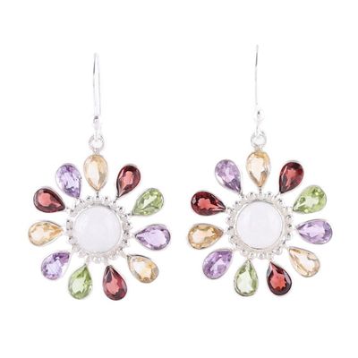 Alternate image for Gems and Rainbow Moonstone Sterling Silver Dangle Earrings Rainbow Rays