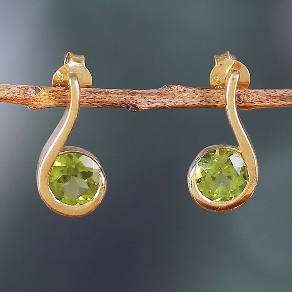 22k Gold-Plated One-Carat Natural Peridot Drop Earrings 'Eden's Lime Droplet'