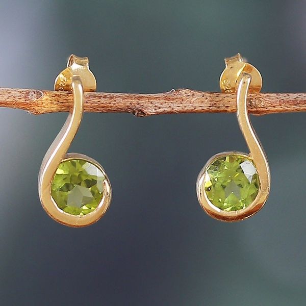 Alternate image for 22k Gold-Plated One-Carat Natural Peridot Drop Earrings Edens Lime Droplet