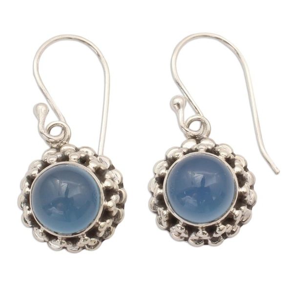 Alternate image for Artisan Crafted Silver and Blue Chalcedony Earrings India Eternally Blue