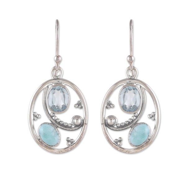 Alternate image for Oval Dangle Earrings with Blue Topaz and Larimar Gems Heavens Mirror