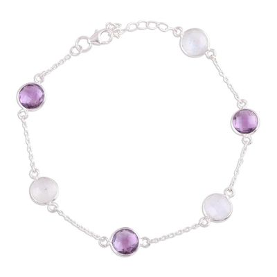 Alternate image for Rainbow Moonstone and Amethyst Sterling Silver Link Bracelet Eternal Opulence