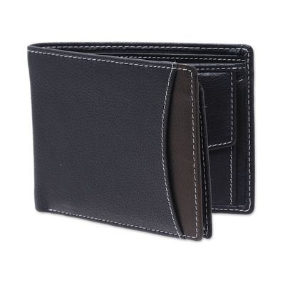 Alternate image for Mens Black Pebbled Leather Contrast Stitched Bi-Fold Wallet City Sophisticate in Black
