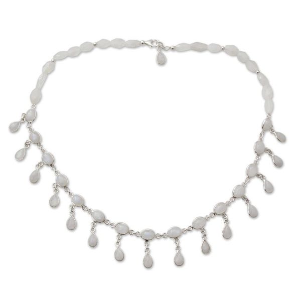 Alternate image for Indian Sterling Silver Waterfall Necklace with Moonstone  Moonlit Dancer
