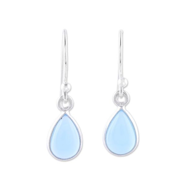 Alternate image for Blue Chalcedony and Sterling Silver Teardrop Dangle Earrings Gentle Tear