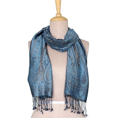 Alternate image for Paisley and Leafy Cerulean and Redwood Silk Scarf from India Ocean Paisley Facets