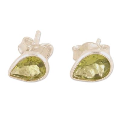 Alternate image for Sterling Silver Stud Earrings with Peridot Gemstone Green Allure